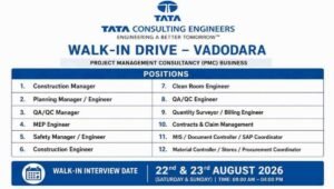 Tata Consulting Engineers Walk-In Drive at Vadodara