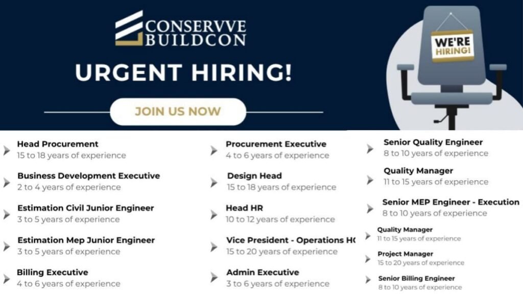 Conservve Buildcon Urgent Hiring
