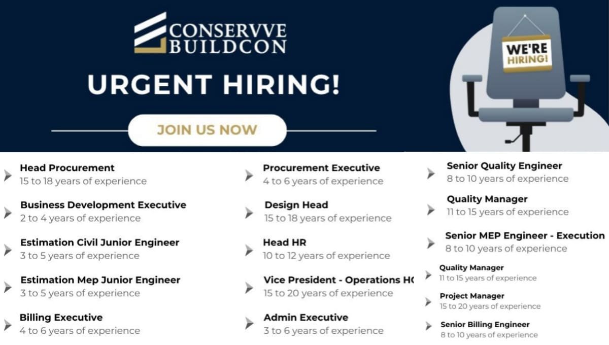 Conservve Buildcon Urgent Hiring