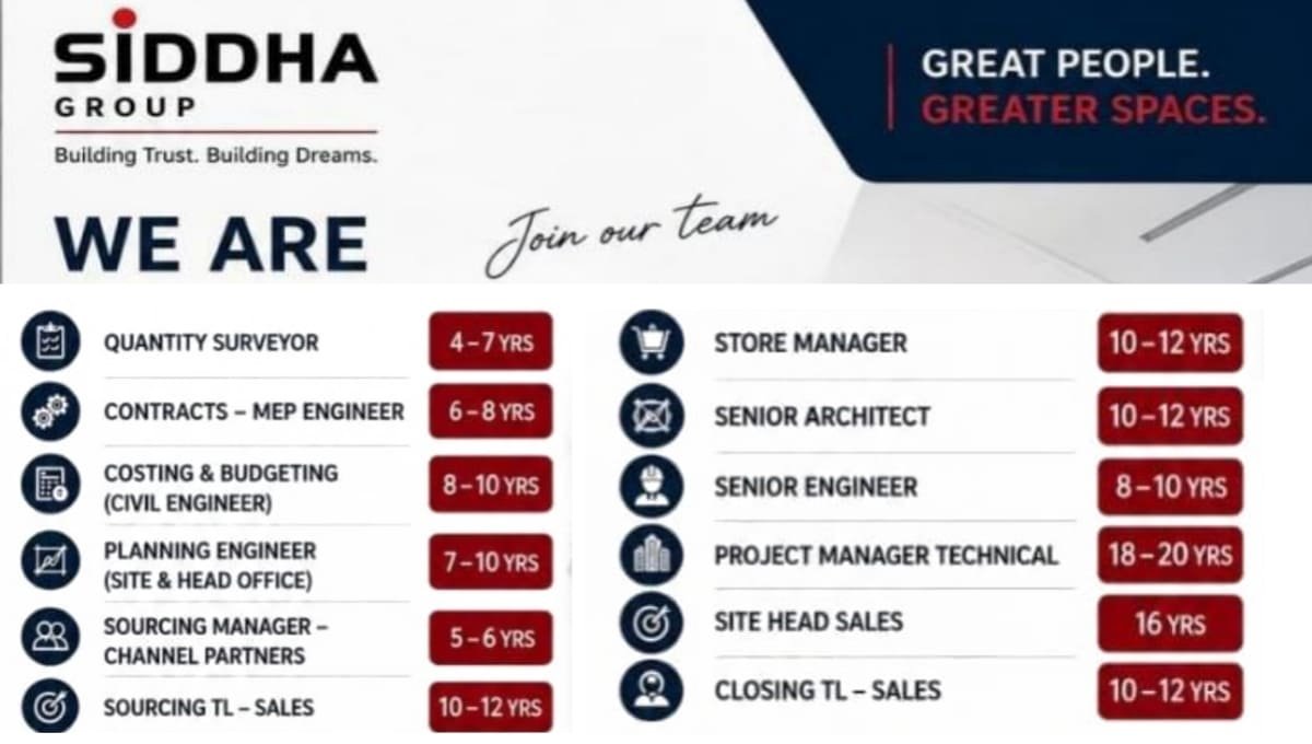 Siddha Group Recruitment