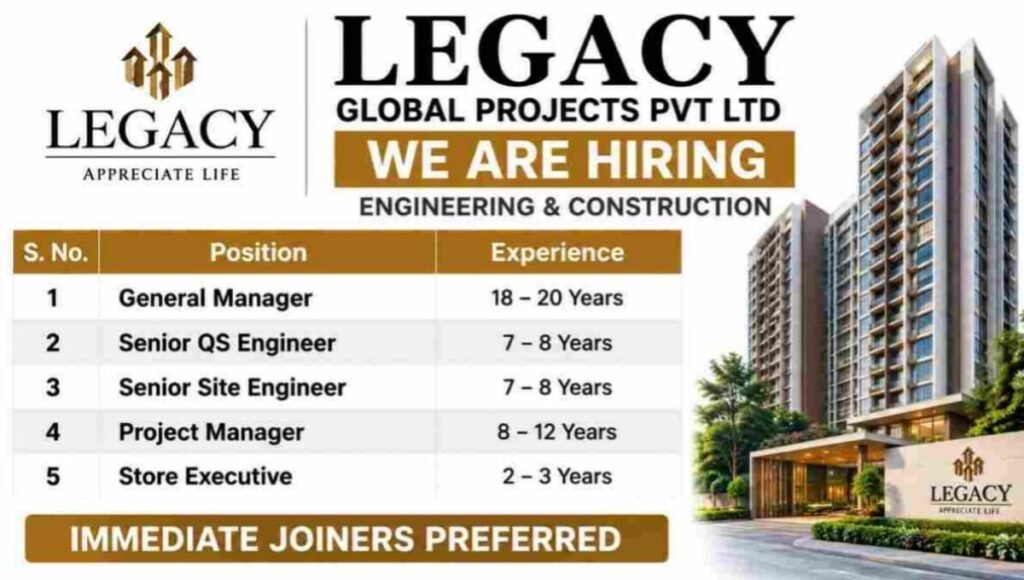 Legacy Global Projects Pvt Ltd Hiring