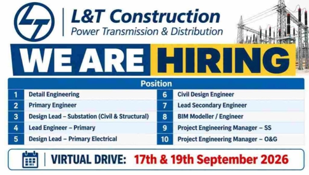 L&T Construction Power T&D Recruitment Drive