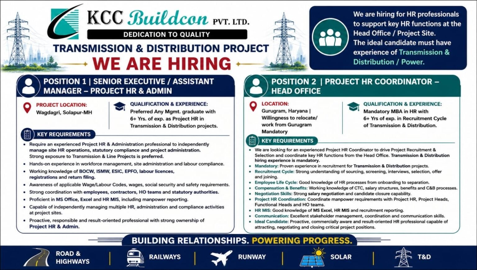 KCC Buildcon Hiring
