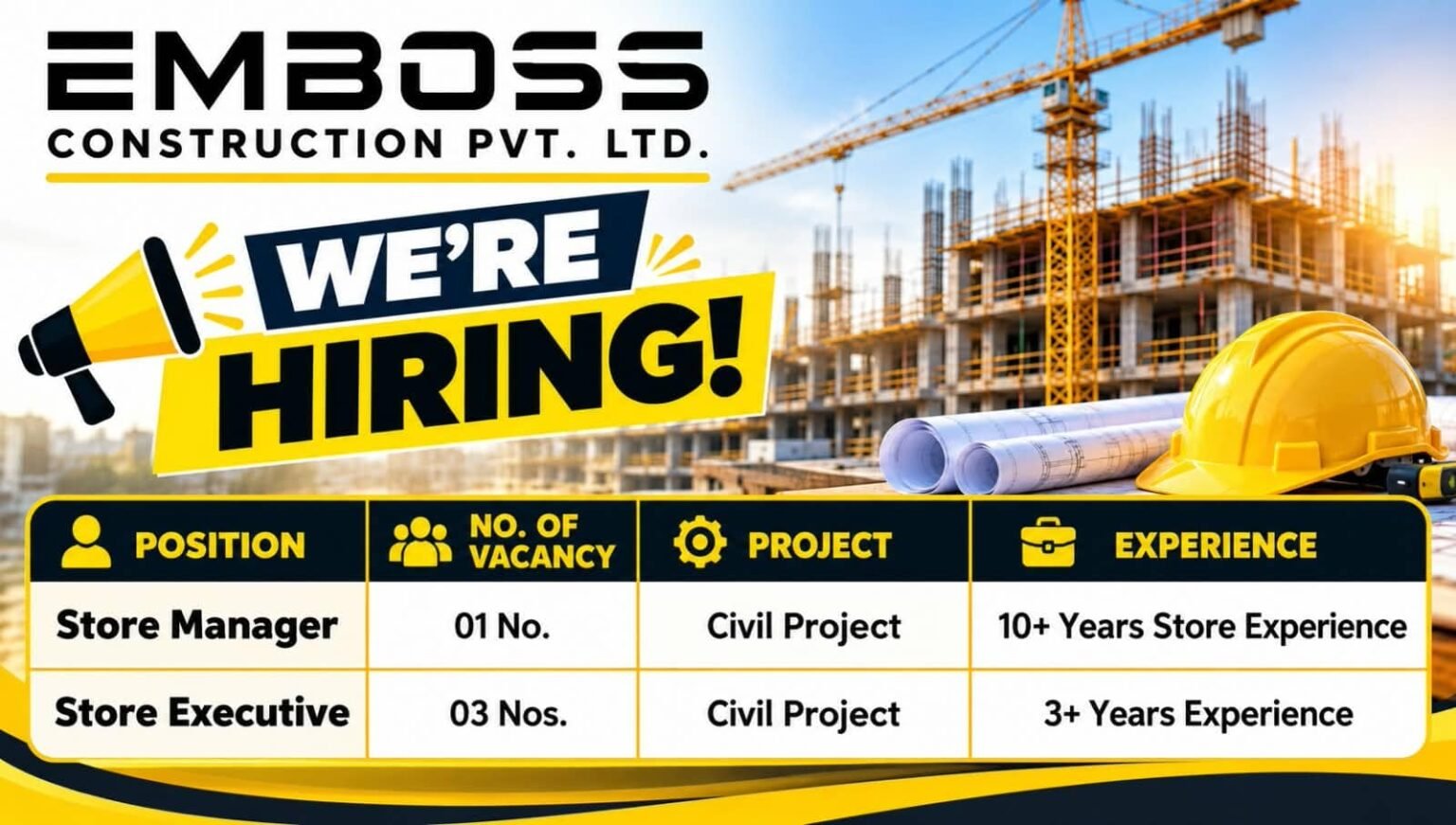 Emboss Construction Jobs