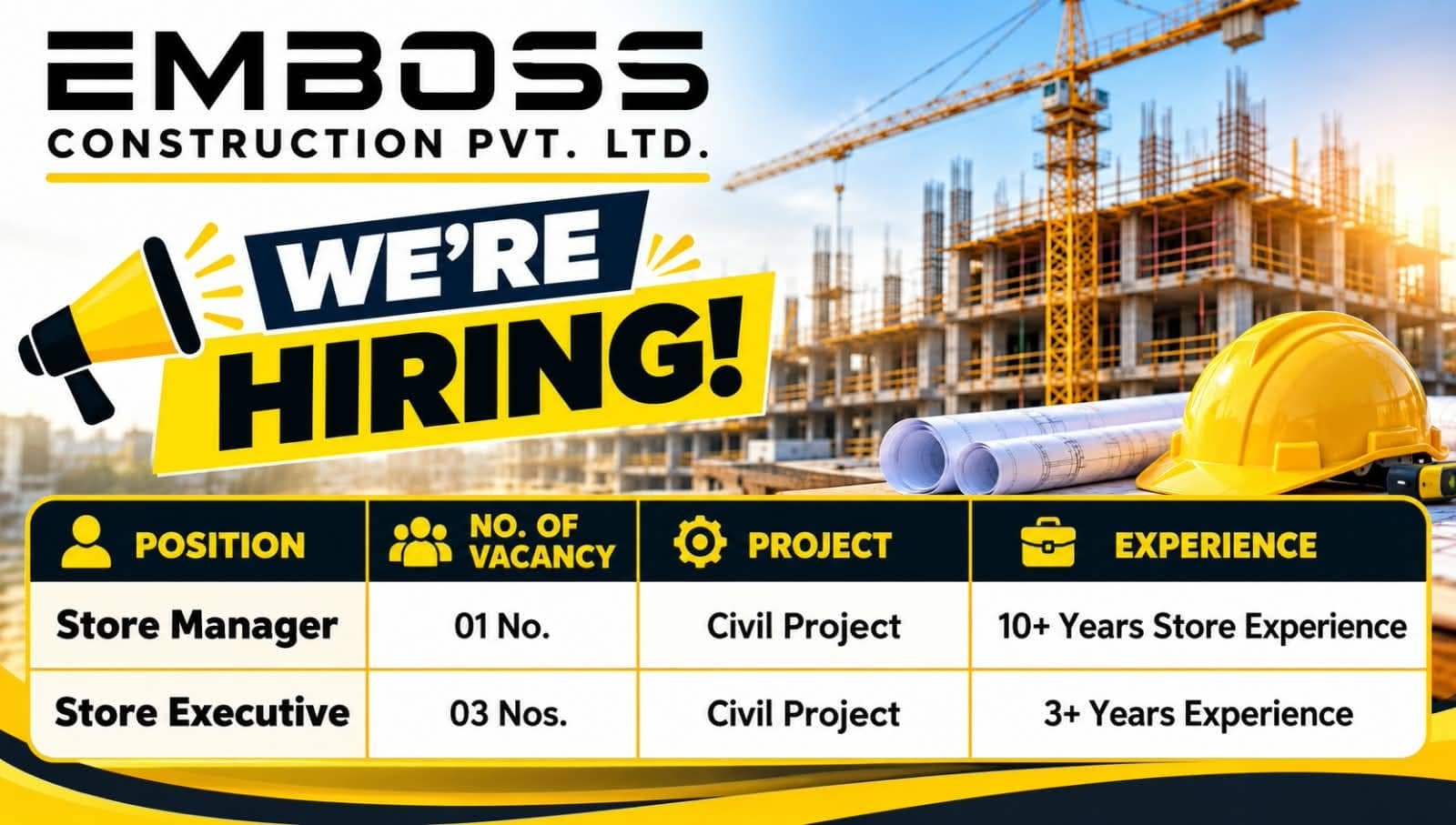 Emboss Construction Jobs