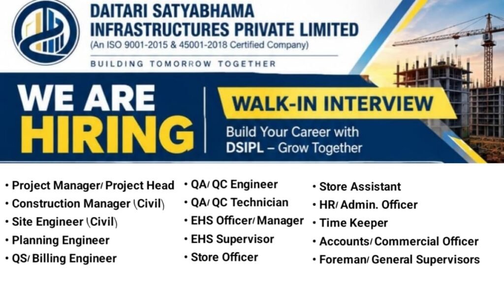 Daitari Satyabhama Infrastructures Walk-In Interview