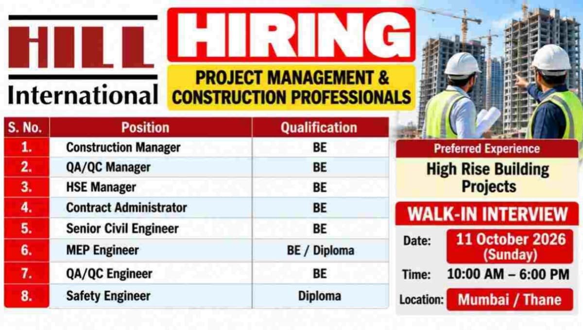 Hill International Walk-In Recruitment Drive