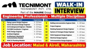 Tecnimont Pvt. Ltd. Walk-In Recruitment Drive