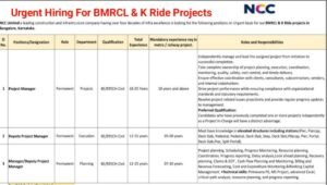 NCC Limited Urgent Hiring