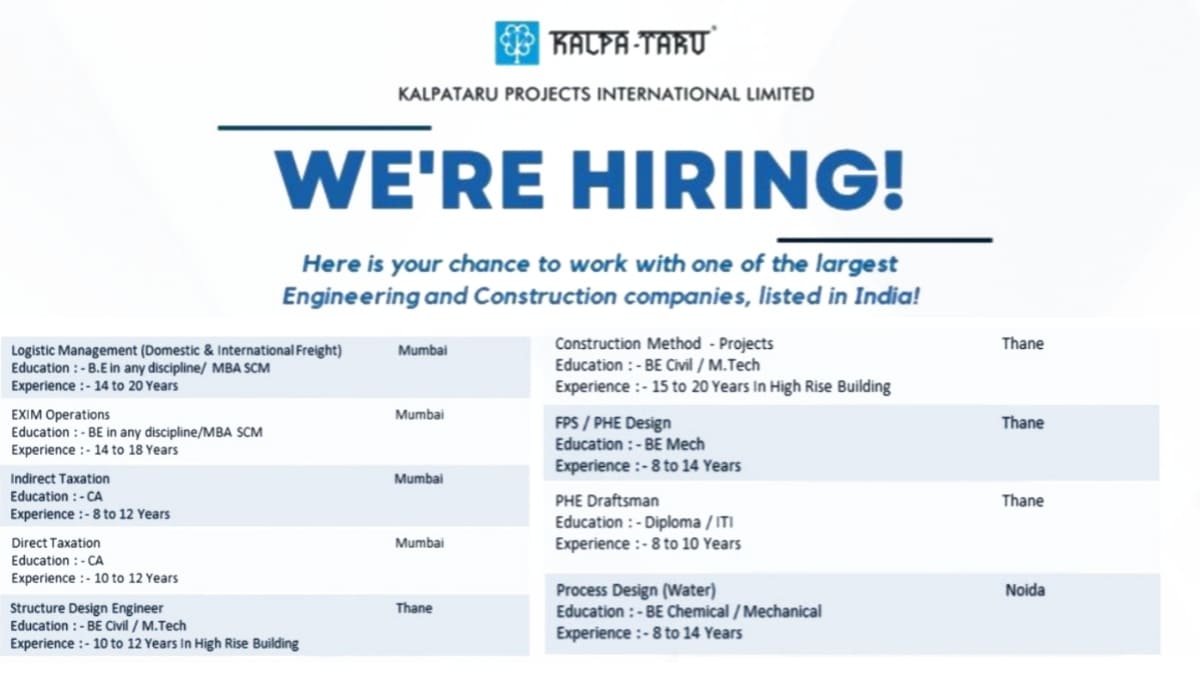 Kalpataru Projects Job Vacancy 2026